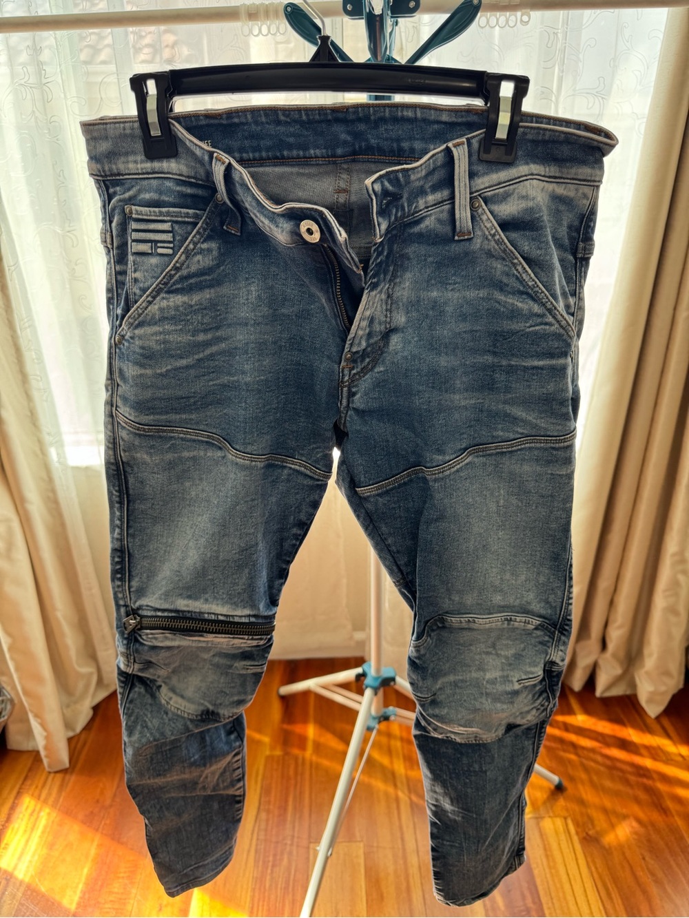 G-Star 5620 Super Slim 3D Zip Knee Jeans - Blue